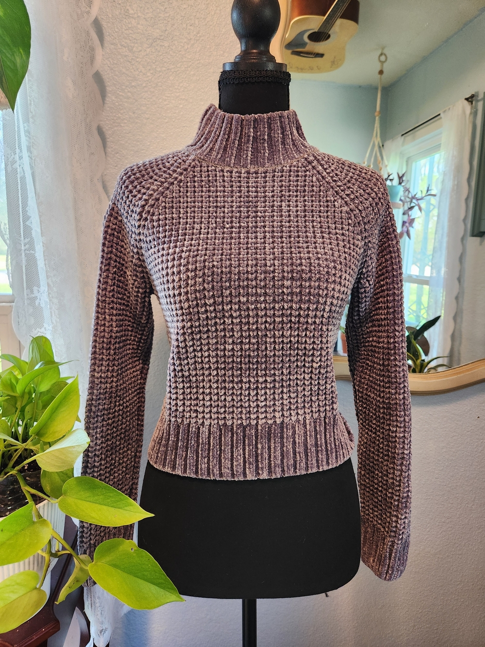 H&M Plush Mock Neck Sweater in Dusty Mauve